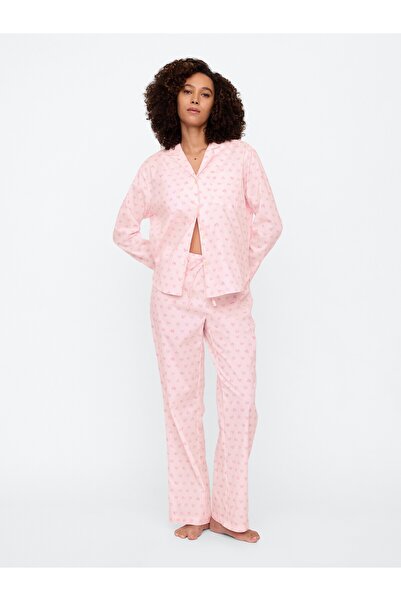 GAP Kadın Pembe Poplin Oversized Pijama Üstü