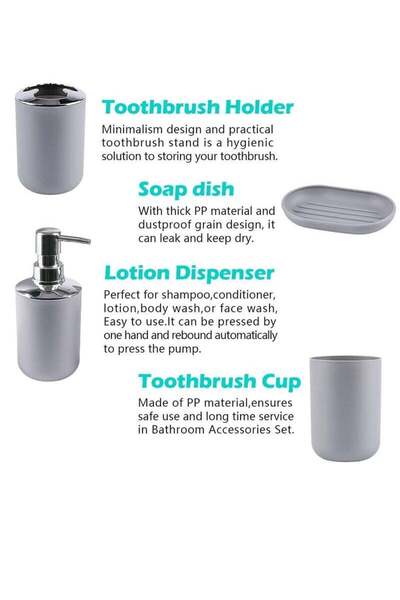 JOYZZZ 6-Piece Bathroom Accessories Set with Tray, Gray