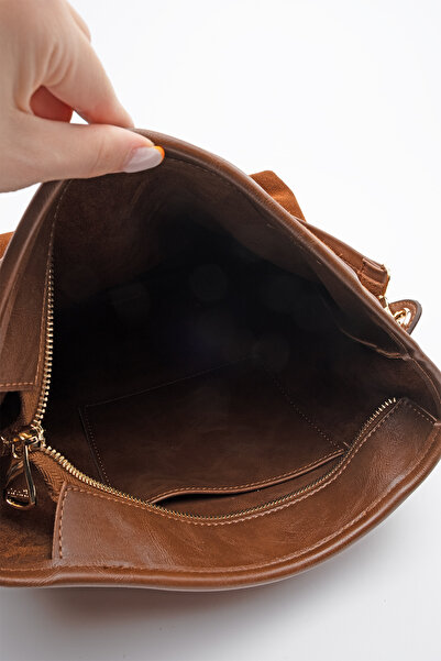 Marjin Women's Genuine Leather Tassel Detailed Hand and Shoulder Bag Soliga Tan Suede