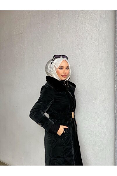 Minel Kadın Siyah Kemerli Şişme Mont 021