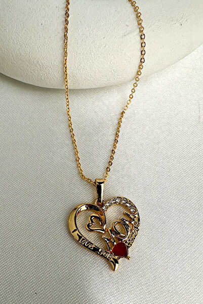 Modex Gold Color Mother Mom Enamel Heart Figured Necklace