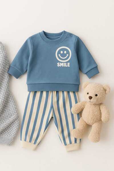 ciobaby Erkek Bebek Takım Smile Yazı Baskılı