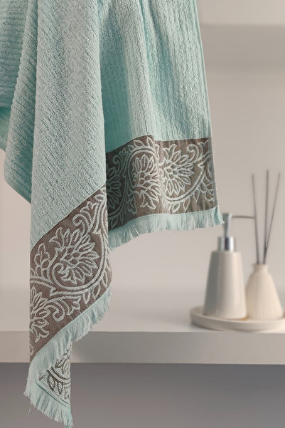 Sevim Бамбуковий та бавовняний надзвичайно м'який рушник для ванної кімнати - з бахромою та бордюром - 70x140 см - м'ятний