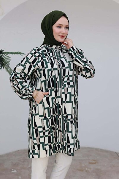 Armine Trend Mevsimlik Dijital Baskılı Fermuarlı Cepli Tunik Modaayka 25AYC421