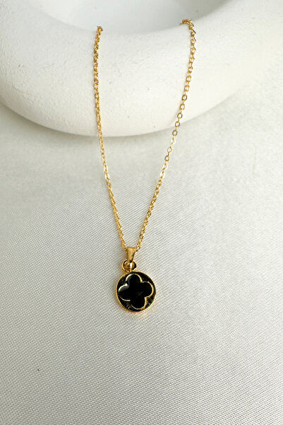 Modex Gold Color Minimal Enamel Clover Figured Necklace