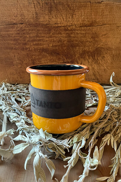 Tantobushcraft كوب مطلي بالمينا – لون خردل، 350 مل، مع علبة وحقيبة قماش