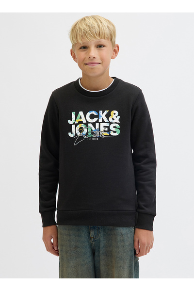 Jack & Jones Baskılı Erkek Çocuk Siyah Sweatshırt 12279606