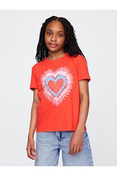 GAP Kız Çocuk Kırmızı Grafik Baskılı T-Shirt