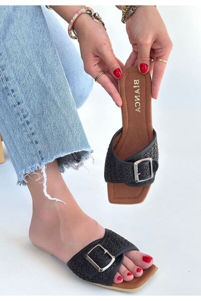 BEEMU Revin Black Skin Slippers