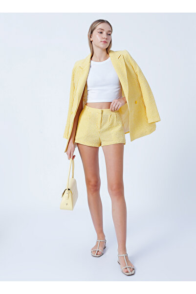 Fabrika Normal Waist Basic Yellow - White Women's Shorts