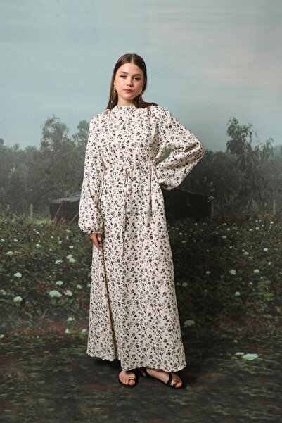 ZÜLAYS Çiçek Desenli Müslin Elbise Siyah