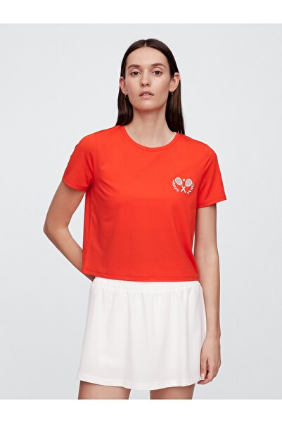 GAP Kadın Kırmızı GapFit Fırçalanmış Jersey Crop T-Shirt