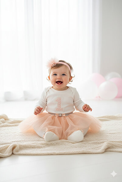 Petite Ponpon Baby Baby Girl Pearl 1 Year Old Birthday Party Outfit Tutu Skirt/Dress Set