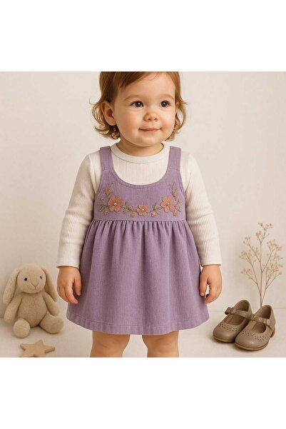 Tosyalı Burak Bebe Kız Bebek  Pamuklu Kadife Kumaşlı Tişörtü Penyeli Jile Elbise