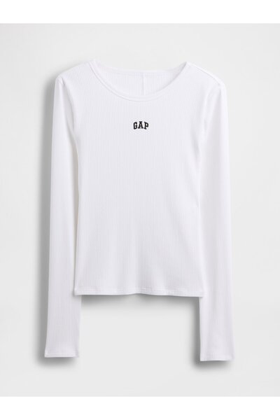 GAP Kadın Beyaz Modern Fitilli Logo Crop T-Shirt
