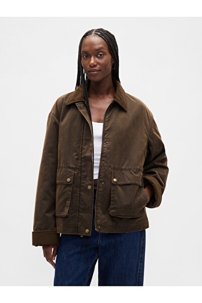 GAP Kadın Kahverengi Waxed Canvas Barn Ceket
