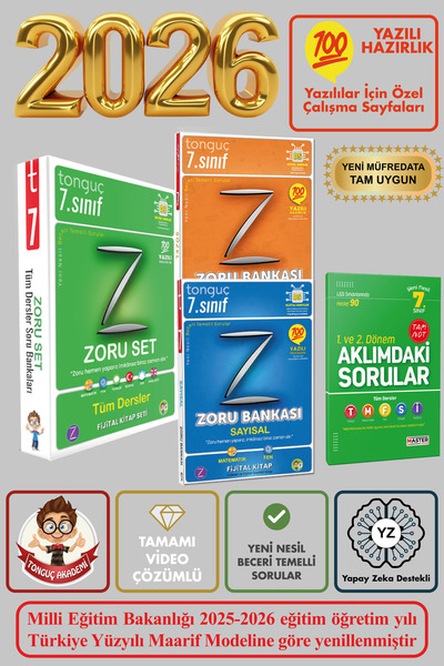 Tonguç Yayınları 7. Sınıf Tüm Dersler Zoru Bankası Seti Sayısal Sözel Soru Ba...