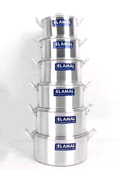 ELAMAL طقم أواني طهي من الألومنيوم الثقيل من شركة الأمل - 6 قطع بمقابض