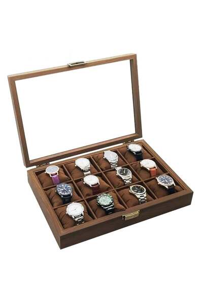 PUFO Elegant wooden box for storing and organizing 12 watches, Noble model, brown
