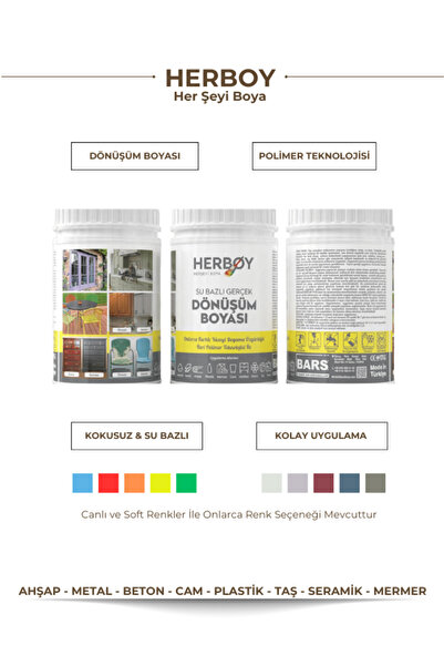 BARS HERBOY Yeni Nesil Dönüşüm Boyası - Ahşap, Metal, Beton, Cam, Plastik, Ta...
