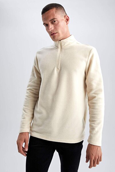 DeFacto Regular Fit Zippered High Collar Half Zipper Fleece Sweatshirt