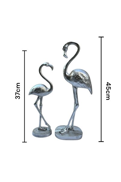 Peramari Dekoratif Polyester Ikili Flamingo Set Gümüş