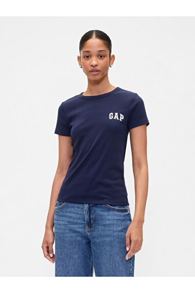 GAP Kadın Lacivert Logo Ribbed Bisiklet Yaka T-Shirt (3’lü)
