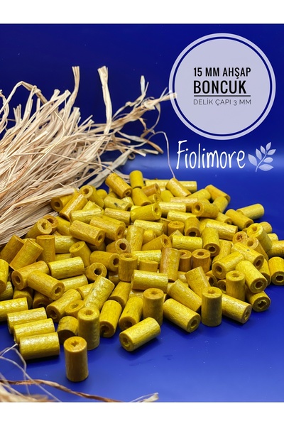 Fiolimore 15 mm žute rezane drvene perle (50 grama, 100 komada) promet rupe 3...