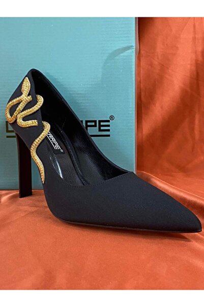 lescarpe LES09 SİYAH KADIN TOPUKLU AYAKKABI YILAN DETAYLI STİLETTO