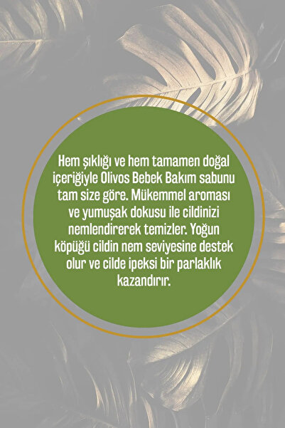 Olivos Doğal Baby Body Zeytinyağlı Bebek Cilt Bakım Temizlik Sabunu Zeytinyağı Sabunu 100 gr