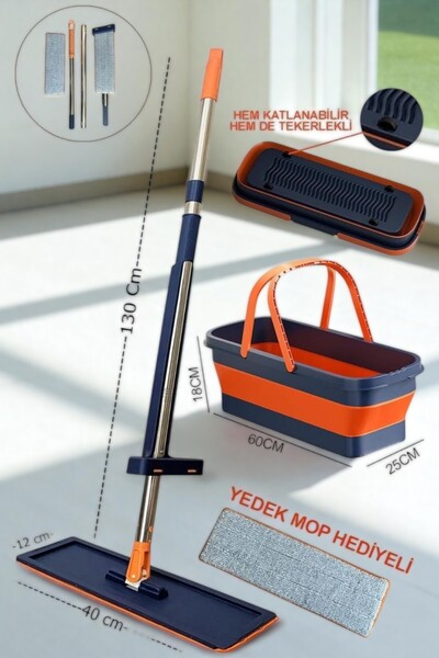 Manosta Katlanabilir Ve Tekerlekli Kovalı Mop Seti. Yedek Mop Bezi Hediyeli, ...