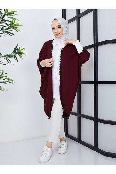 SAHRA BUTİK Claret Red Tasseled Flat Cup - Sahra Butik