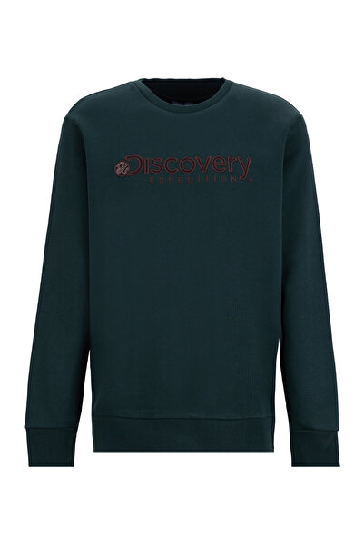 Discovery Expedition D5WM-SWT3878 Koyu Yeşil Bisiklet Yaka Relaxed Baskılı Er...