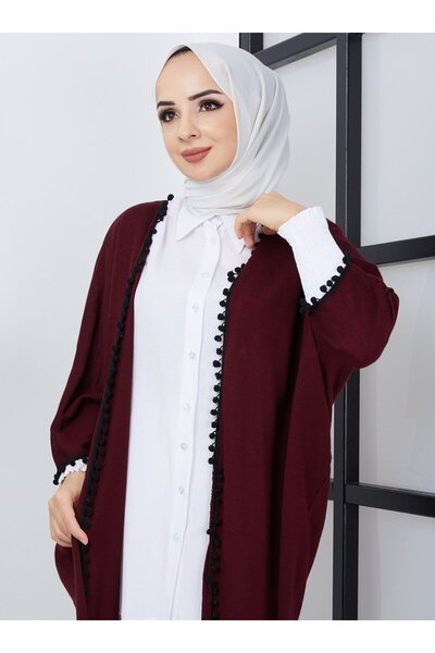 SAHRA BUTİK Claret Red Tasseled Flat Cup - Sahra Butik