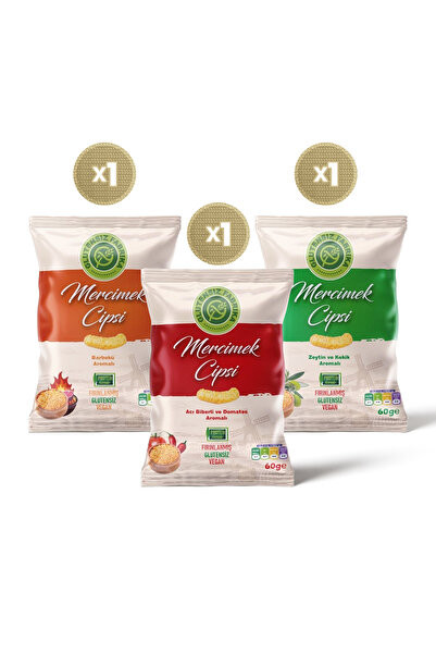 GLUTENSİZ FABRİKA Mercimek Cipsi 60g Karma Paket (3 ÇEŞİT) (GLÜTENSİZ & VEGAN)
