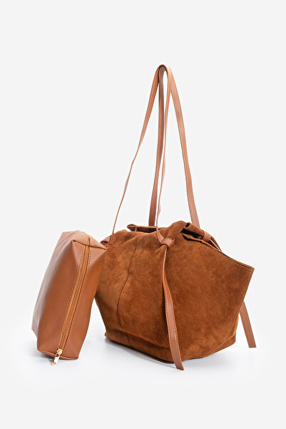 Marjin Kadın Hakiki Deri Shopper El ve Omuz Çantası Yorita Taba Süet