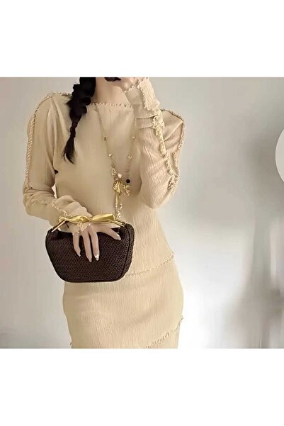 Bacoss GEANTĂ DE MÂNĂ ȘI DE UMĂR DE STIL MODERN CU MÂNERA METALĂ TRICOTĂ (BC-...