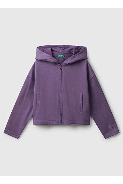 Benetton Baskılı Kız Çocuk Mor Sweatshırt 3NBMC505E