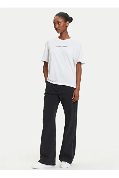 Karl Lagerfeld Jeans Yuvarlak Yaka Baskılı Beyaz Kadın T-Shirt A3W17039