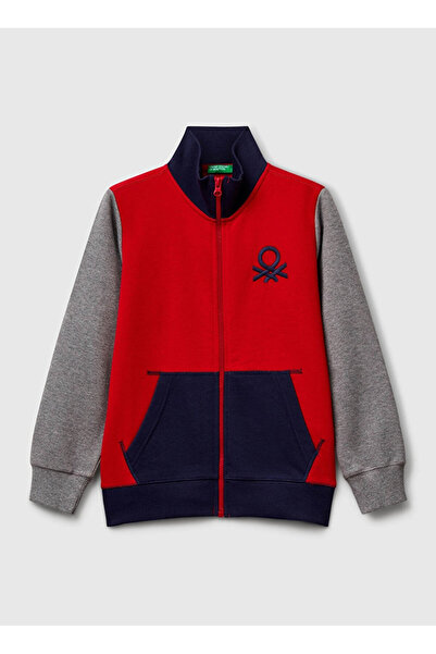 Benetton Hanorac brodat pentru băiat roșu - gri 3J68C501B