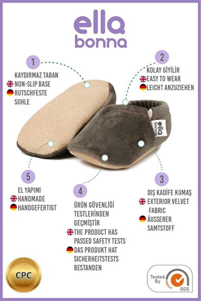 Ella Bonna Kadife Bebek Patiği, Kaydırmaz Taban, Kreş Ayakkabısı Patik