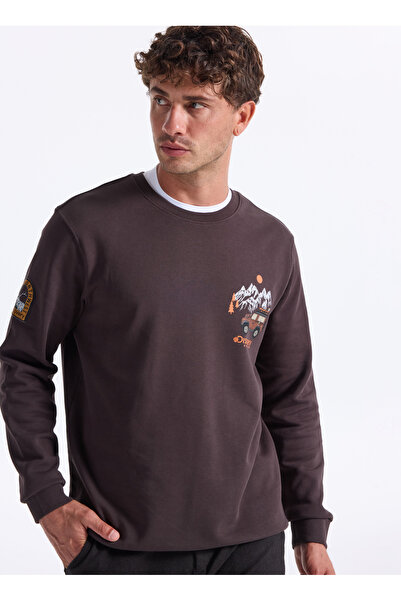 Discovery Expedition D5WM-SWT3876 Kahve Kapüşon Yaka Relaxed Baskılı Erkek Sweatshırt