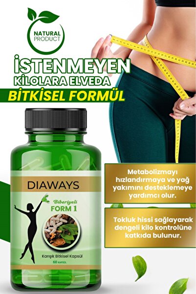 DİAWAYS Bitkisel Biberiye, Avokado, Papatya, Ada çayı İçeren Takviye Edici Gıda Detoks 60 Kapsül Form1