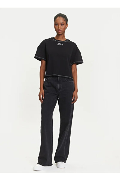 Karl Lagerfeld Yuvarlak Yaka Düz Siyah Kadın T-Shirt A3W17019