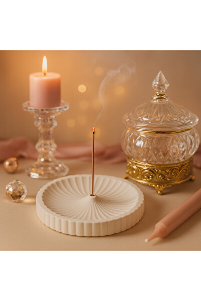 AKANART Studio Minimalist Beton Tütsülük – Beyaz Dekoratif İnci Form