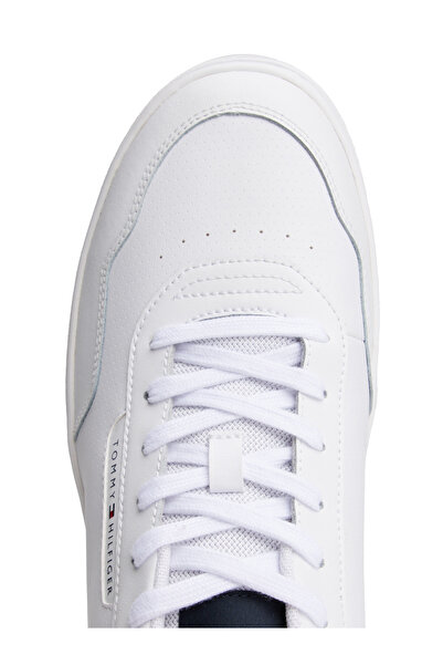 Tommy Hilfiger Erkek Renkli Panelli Deri Basketbol Stili Sneaker - Beyaz