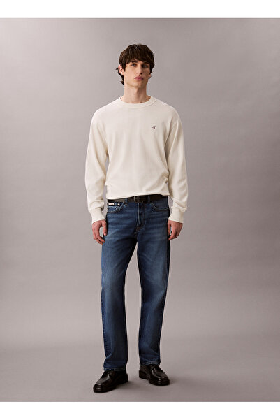Calvin Klein Jeans Bisiklet Yaka Classic Fit Düz Kırık Beyaz Erkek Kazak LV04RC309GYAS LS EZ COTTON