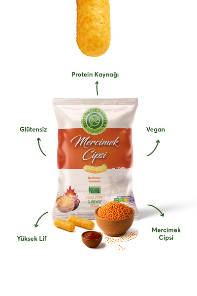 GLUTENSİZ FABRİKA Barbekü Soslu Mercimek Cipsi 60 G X 3 Paket (GLÜTENSİZ & VEGAN)