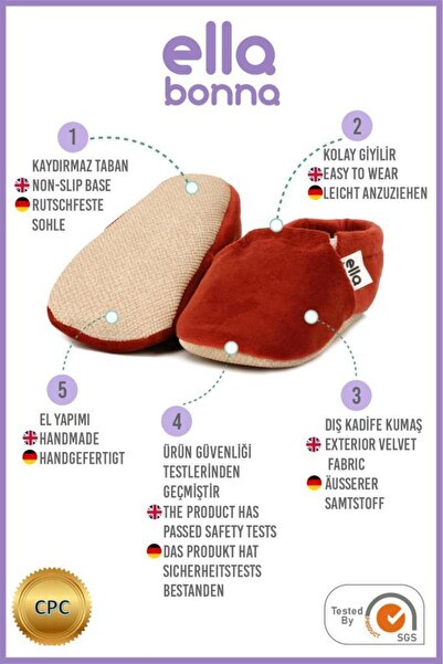 Ella Bonna Velvet Baby Booties, Non-Slip Sole, Nursery Shoes Booties