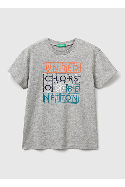 Benetton με τύπωμα Γκρι μελανζέ μπλουζάκι για αγόρια 3I1XC10Q4